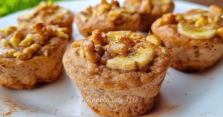 muffins de avena, banana y nuez